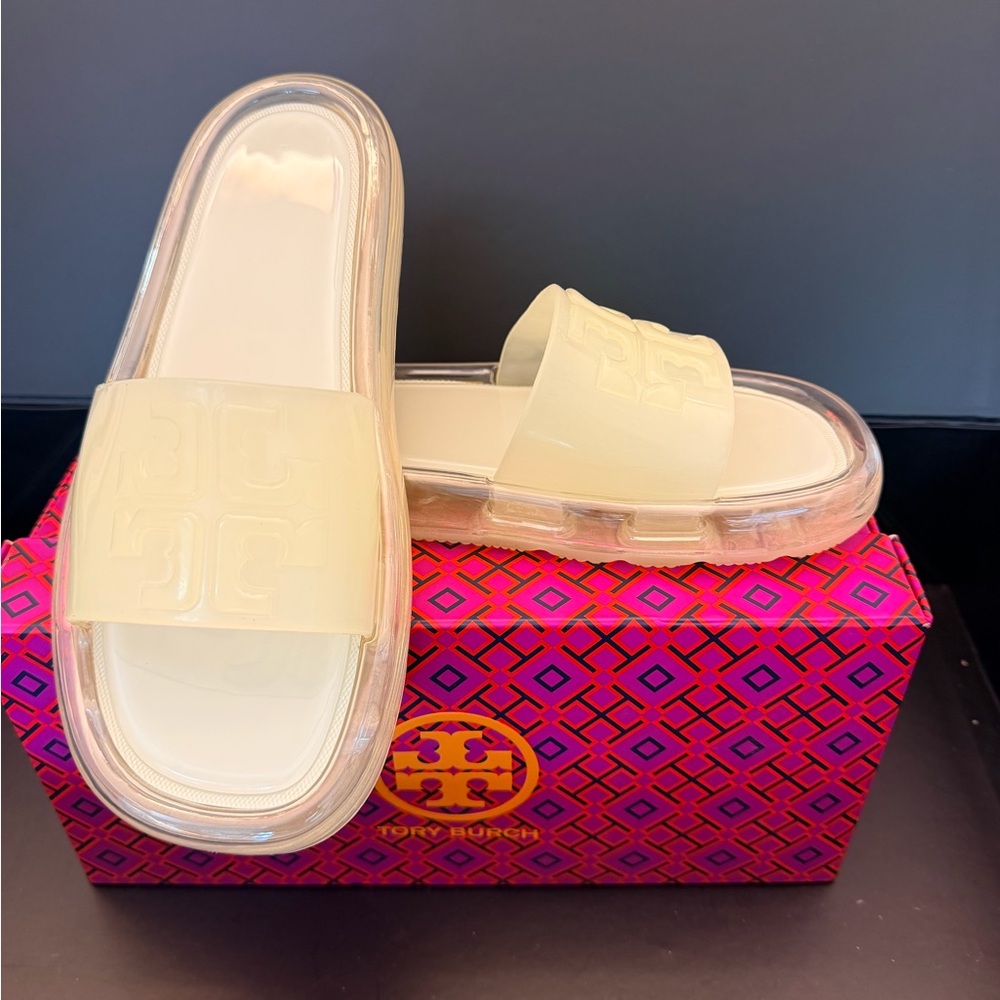 Tory Burch Cream Jelly Slide Sandals